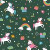 Christmas Jersey Fabric | Festive Unicorn Dark Green