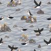 Puffin Bay Lewis & Irene Fabric | Puffins On Rocks Grey