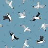 Small Things Coastal Fabric | Puffins & Gulls Coastal Blue