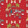 Away In A Manger Lewis & Irene Fabric | Nativity Scene Red Gold Metallic