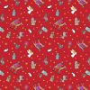 Away In A Manger Lewis & Irene Fabric | Nativity Characters Red Gold Metallic