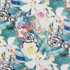 9.5oz comfort Stretch Denim Fabric | Floral Teal
