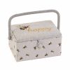 Sewing Box (M): Embroidered Lid: Bees: Bee Happy