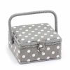 Sewing Box (S): Square: Grey Linen Polka Dot