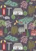 The Village Pond Fabric | Village Scene Rich Grey