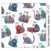 Cat-I-Tude 2 Fabric | Playful Cats White Metallic