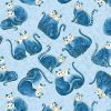 Cat-I-Tude 2 Fabric | Mini Squares Cats Blue Metallic