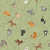 Paws & Claws Lewis & Irene Fabric | Cats On Light Green