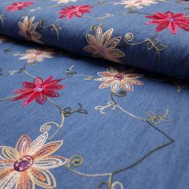 Embroidered Denim Fabric | Floral Multi