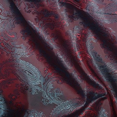 Red Paisley Printed Satin Jacket Lining Dress Fabric. 