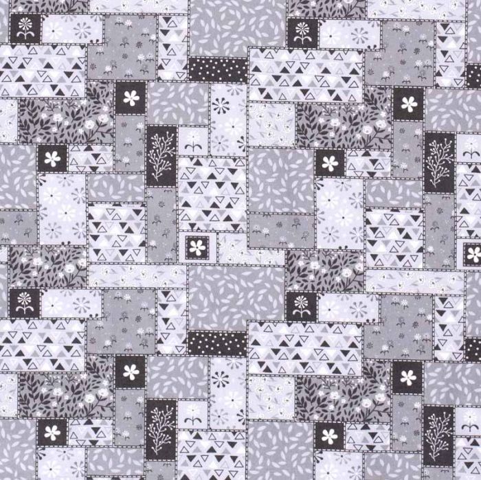 Cotton Print Fabric Floral Patchwork Grey