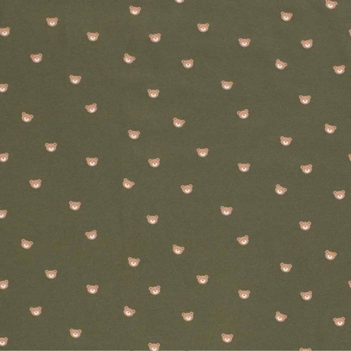 Cotton Rich Jersey Fabric Bears Dark Green