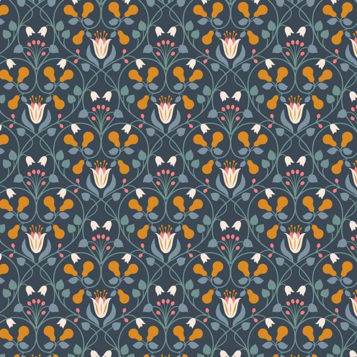 Copper Prairie Petals Blue Fabric main image 1