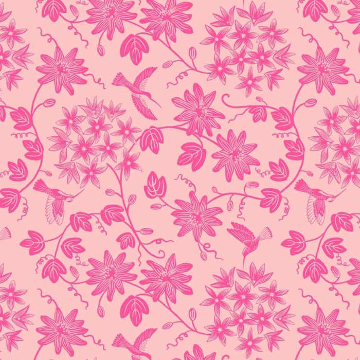 Hibiscus Hummingbird Fabric | Hummingbird Mono Pink