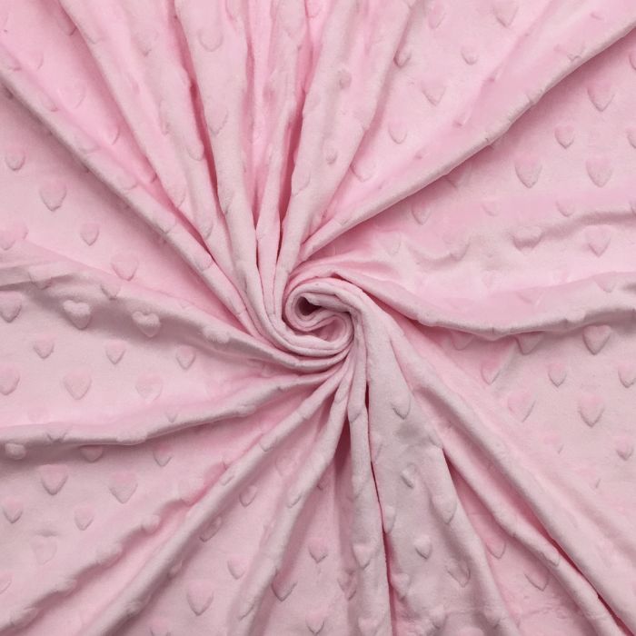 Embossed Fleece Fabric Heart Baby Pink