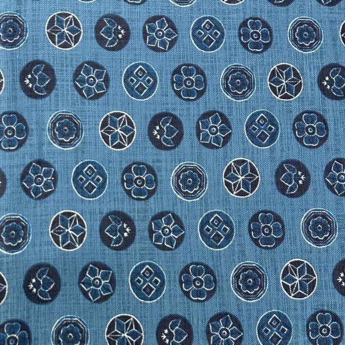 Japanese Junmai Textured Fabric Floral Circles Navy