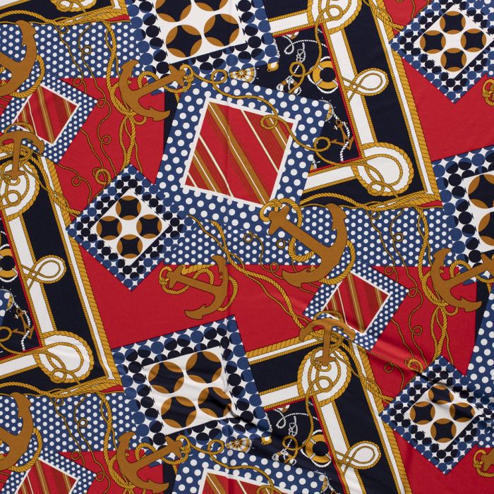 Jersey Viscose Print Nautical Rouge