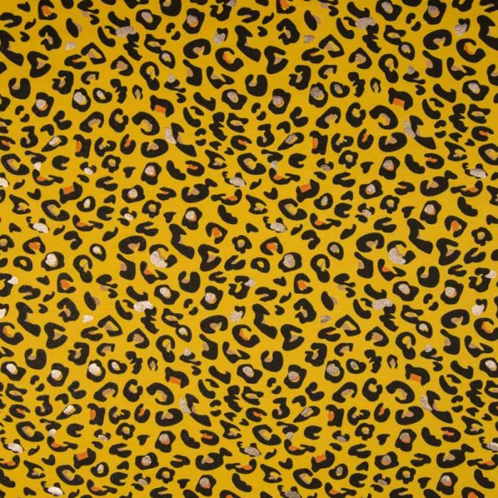 Cotton Rich Jersey Fabric Foil Panther Saffron