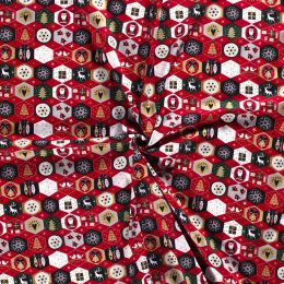 Stitch It, Christmas Metallic Fabric | Christmas Hexagon Red