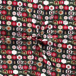 Stitch It, Christmas Metallic Fabric | Christmas Hexagon Green