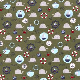Cotton Print Fabric | Nautical Fun Green