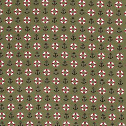 Cotton Print Fabric | Nautical Anchor & Ring Green