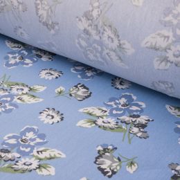 6oz Printed Denim Fabric | Floral Sprig Blue