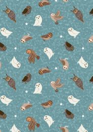 Nighttime In Bluebell Wood Fabric | Glow Owls Blue