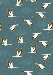 Jardin De Lis Fabric | Flying Heron Jade - Gold Metallic