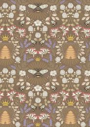 Lewis & Irene Honey Bee Fabric | Bee Hive Brown - Gold Metallic