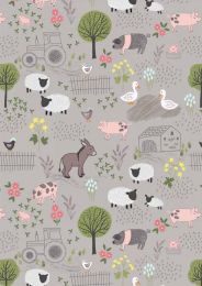 Piggy Tales Fabric | Farmyard Mid Grey