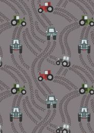 Piggy Tales Fabric | Tractor Trails Muddy Grey