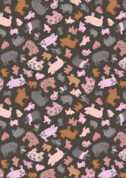 Piggy Tales Fabric | Piggies Dark Mud