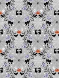 Castle Spooky Fabric | Cobwebs & Cats Light Grey