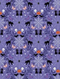 Castle Spooky Fabric | Cobwebs & Cats Blue