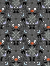 Castle Spooky Fabric | Cobwebs & Cats Grey