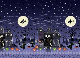 Haunted House Fabric | Glow In The Dark Double Edge Border Blue