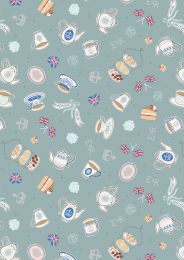 Jubilee Fabric | Tea & Cake Silver Metallic Blue