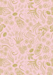 Moontide Fabric | Marine Life Gold Metallic Pink