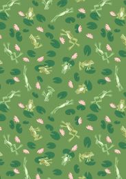 On The Lake Fabric | Frogs Grassy Green