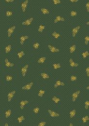 Lewis & Irene Honey Bee Fabric | Bees British Green - Gold Metallic