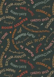 Lewis & Irene Snuggle Season Fabric | Cosy Words Dark Forest