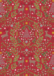 Noel Metallic Christmas Fabric | Reindeer Red