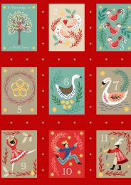 The 12 Days Of Christmas Fabric | 12 Days Red Gold Metallic