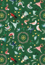 The 12 Days Of Christmas Fabric | Lords A leaping Green Gold Metallic
