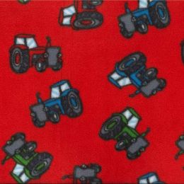 Printed Anti Pil Polar Fleece | Tractors Red