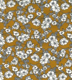 Cotton Print Fabric | Full Floral Ochre