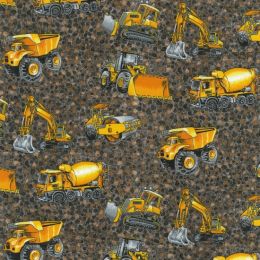 Trucks & Diggers Fabric | Scatter Grey