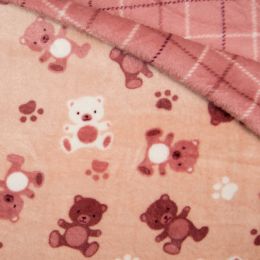 Double Sided Supersoft Fleece | Bears - Check Pale Pink