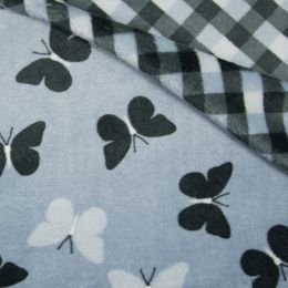 Double Sided Supersoft Fleece | Butterfly - Checks - Pale Blue